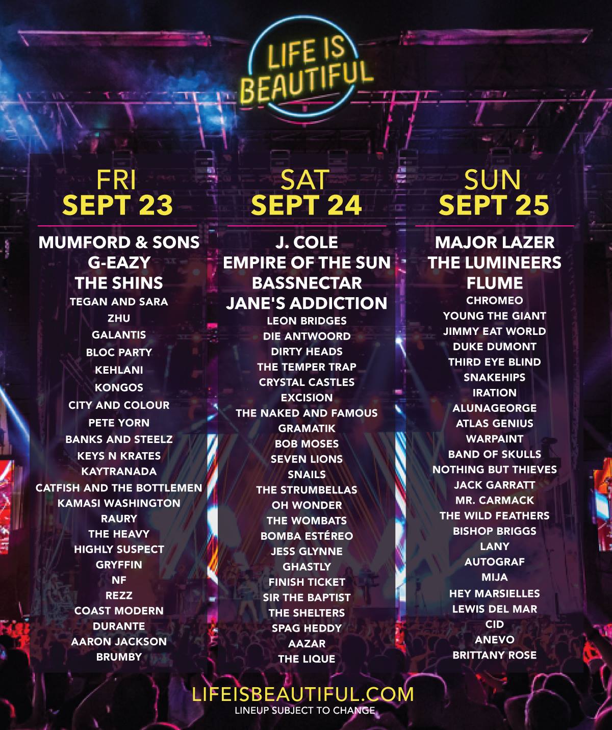Life is Beautiful reveals daily artist lineup, releases single day