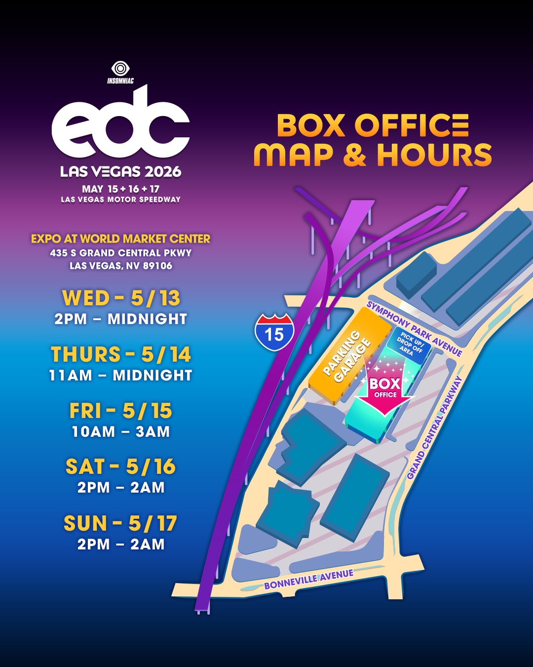 EDC 2026 Essential Info: Set Times, Maps, Food Vendors, and More 17 EDC Box Office Map